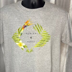 Hurley Premium Fit Men’s L Gray Short Sleeve T Shirt Palm Flower Logo Front